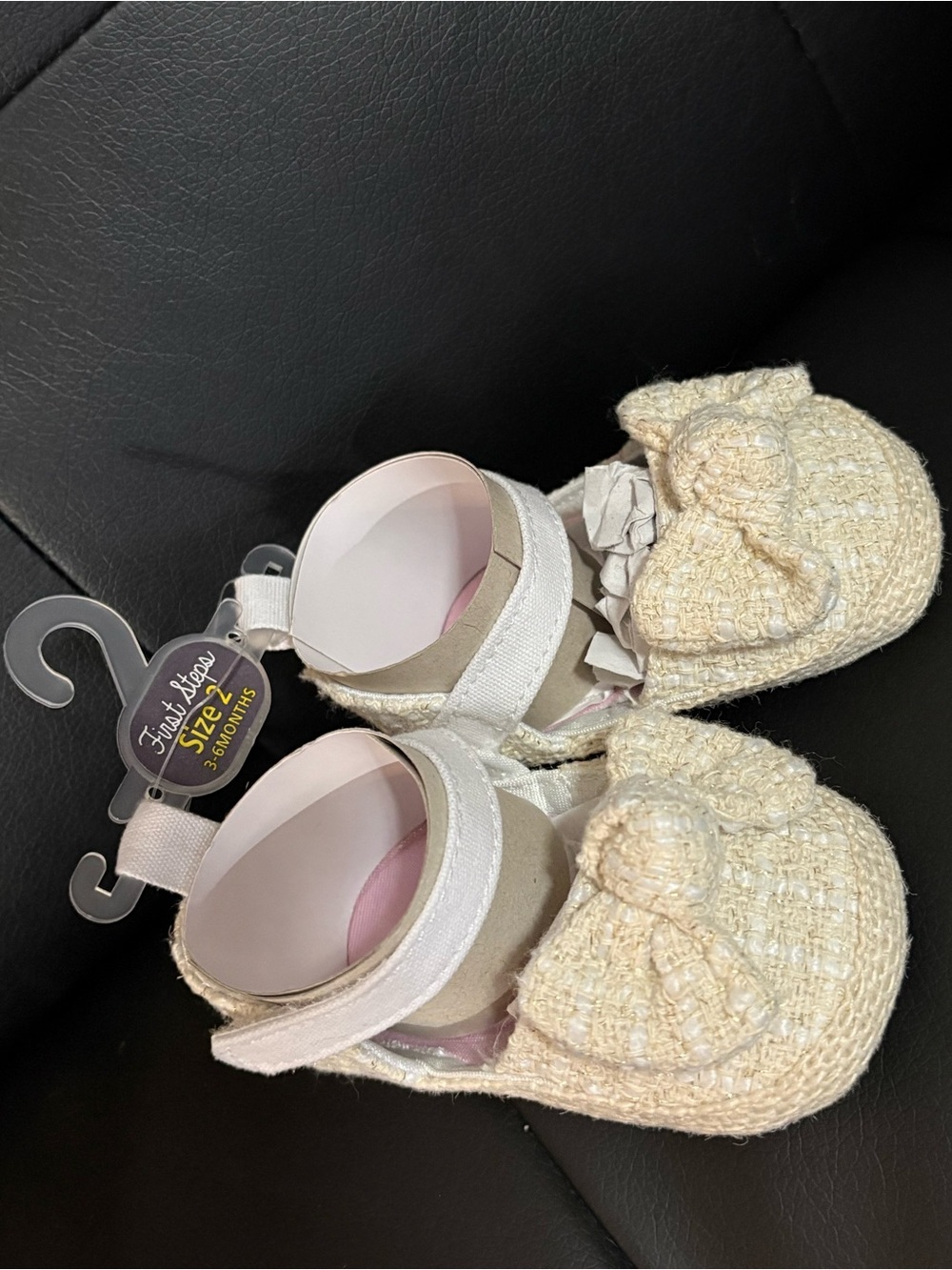 First step Baby Girls Cream Bow Tweed sandals size 2 New